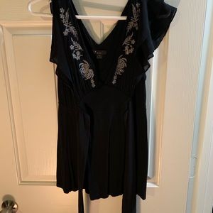 Vintage Forever 21 Black Blouse with Silver Roses